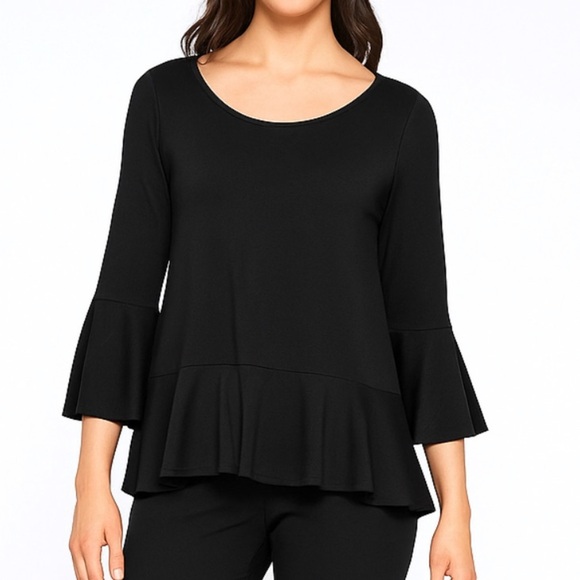 Sympli Go To bell sleeve top black 3/4 round neck Size 8 - Picture 9 of 9